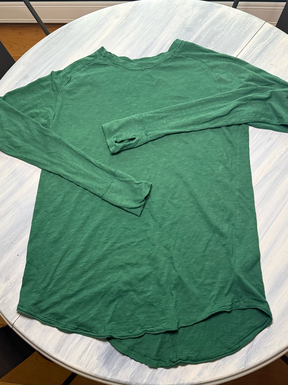 Free People We the Free Arden Tee Long Sleeve Oversized Raw Edge Small Green